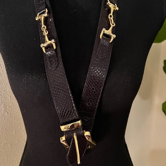 ESCADA Women’s Gold Tone Hardware Horse Bit Black Snake Skin Belt Size Large main image 10